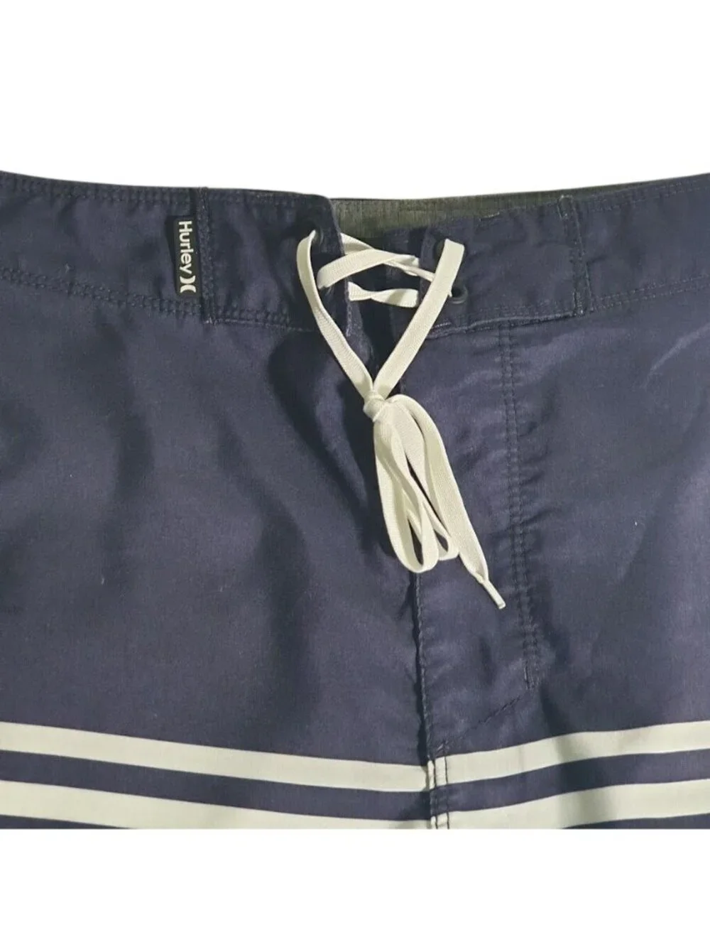 Hurley Mens Board Shorts Surf Swimwear Front Drawstring Pocket Striped Blue Grey